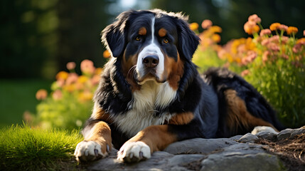 Bernese mountain dog with a tri-color coat