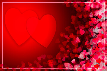 Valentine's Day concept Several hearts overlapped in red tones with space in the frame.