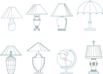 Fototapeta na wymiar vector design illustration, sketch of a decorative table lamp in the room