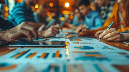 Actual Team Engagement: Business Professionals Gathering for Social Media and Startup Project Planning, Utilizing Tablets for Data Analysis