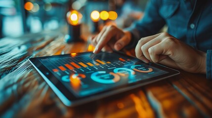 A Man with a tablet Analyzes Data Professionally and Plans a Marketing Campaign.