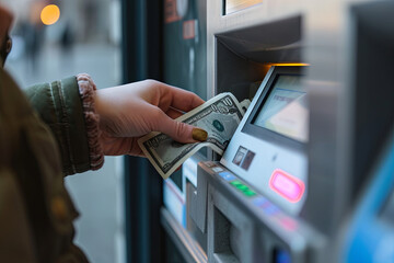 An individual withdrawing cash from an ATM
