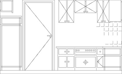 vector design illustration, sketch of kitchen set furniture 