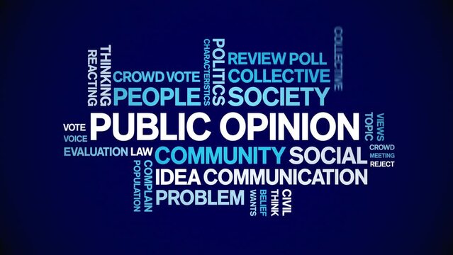 Public Opinion animated tag word cloud;text design animation kinetic typography seamless loop.