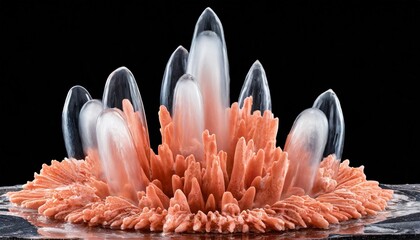 gushing coral fountains exploding frozen in an abstract futuristic 3d texture isolated on a transparent background