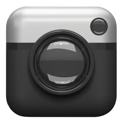 Photo camera with lens. Camera icon. Modern simple snapshot photography sign. 3d png illustration.