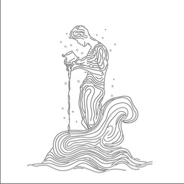 creative man line art as mermaid. man in the sea