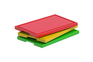 Stack of plastic cutting boards isolated on white background. 3d render