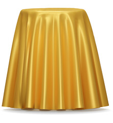 Podium covered with a piece of yellow silk isolated on  background. Realistic box covered with yellow cloth. Podium for product, cosmetic presentation. Creative mock up. 3d png illustration.
