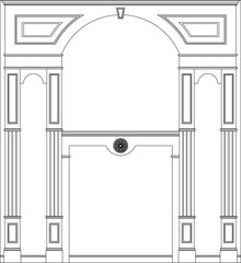 vector design illustration, sketch drawing of a large classic vintage Roman Greek residential gate design