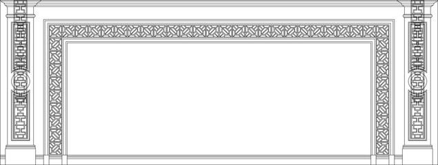 vector design illustration, sketch drawing of a large residential gate design, classic ethnic, vintage, Roman, Greek