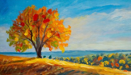 oil painting landscape colorful autumn tree abstract style