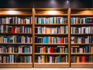Book Lover's Paradise: Assorted Books on Shelves in a Charming Bookstore. generative AI