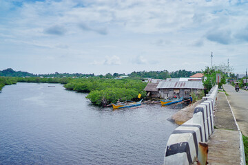 Asian fishing village on the mangrove sea shore.