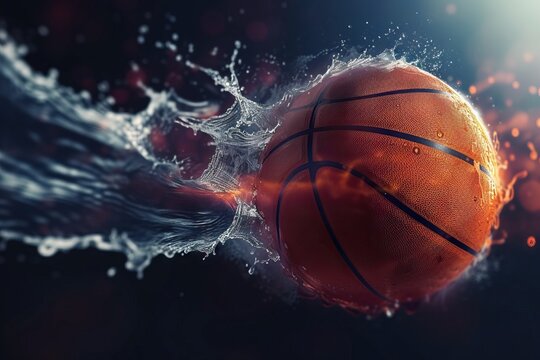 Basket ball with water and fire effect. Generative AI