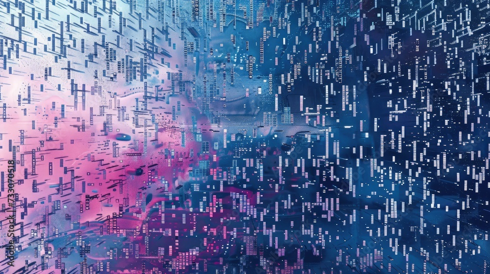 Poster abstract data bits stream background. digital cyber pattern.