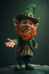 A leprere standing with his hand out, in the style of playful caricatures