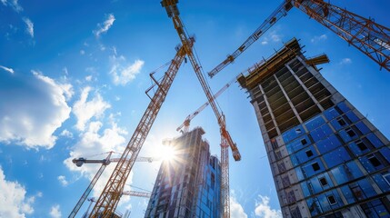 Construction site with cranes on sky background