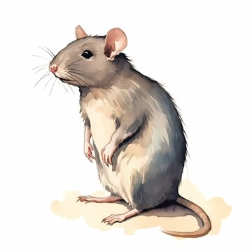 Detailed Watercolor Illustration of a Standing Mouse on White Background
