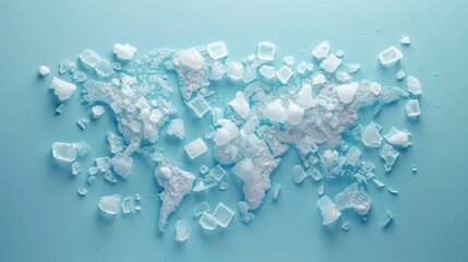 World map made of ice. All continents of the frozen world
