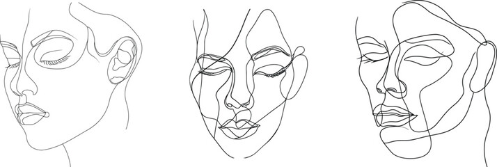 Continuous One Line Drawing of Modern Abstract Woman Faces, modern one line art, minimalist woman portrait, continuous line female face, contemporary line art sketch, woman day