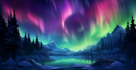 aurora lights illuminate the sky and trees as they fly through the sky