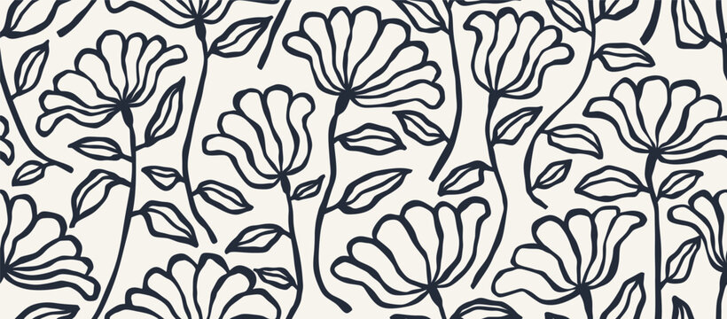 Hand Drawn doodle Scribble flower seamless pattern.