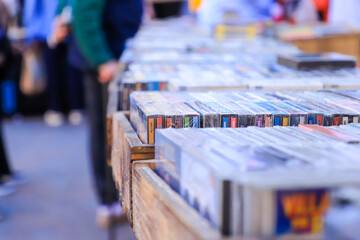 Vintage CDs for sale at a charming street vendor