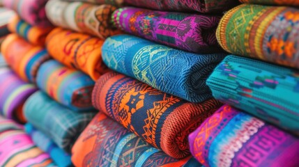 Vibrant handcrafted textiles. AI generated.