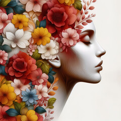 facial profile and flowers style realistic still life painting for international women's day