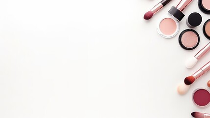 collection of make up and cosmetic beauty products arranged on white background.