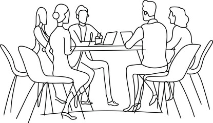 Continuous one line drawing of a business team meeting,  collaboration, corporate, leadership, productivity
