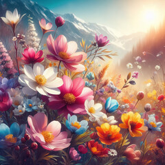 Fototapeta na wymiar Beautiful blooming flowers. Spring-summer garden, fairy tale nature