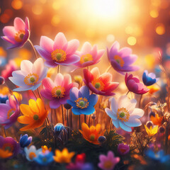 Fototapeta na wymiar Beautiful blooming flowers. Spring-summer garden, fairy tale nature