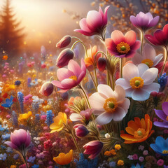 Obraz na płótnie Canvas Beautiful blooming flowers. Spring-summer garden, fairy tale nature