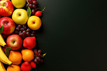 Obraz na płótnie Canvas Assorted fresh fruits on a dark background