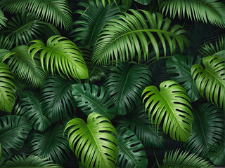 Lush Canopy: Illustration of Green Tropical Forest with Natural Leaves. tropical forest background illustration. generative AI