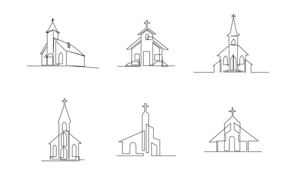 Church One line drawing isolated on white background template