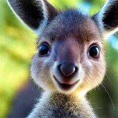 Naklejka na ściany i meble AI generated illustration of A cheerful kangaroo with azure eyes is captured in a moment of joy