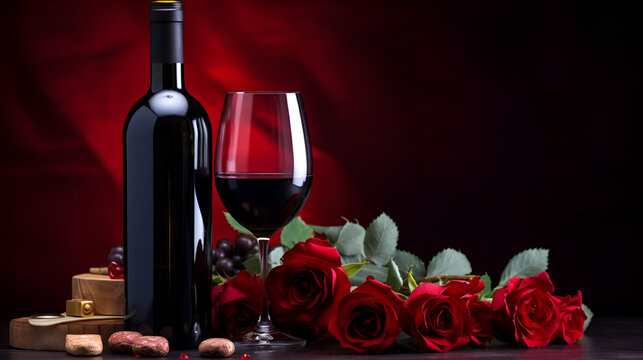 In the Shadow of Midnight: Unveiling the Allure of Romantic Red Wine and Red Roses Against a Black Background