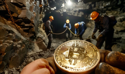 Bitcoin cryptocurrency, mining concept. 
