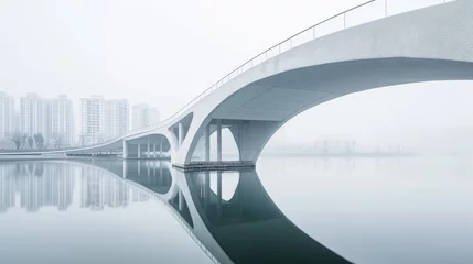 Zelfklevend Fotobehang A bridge with minimalist urban landscape style. © imlane