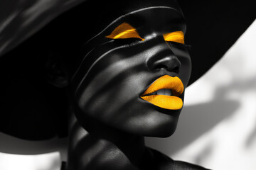 AI generated illustration of an African woman with striking yellow makeup
