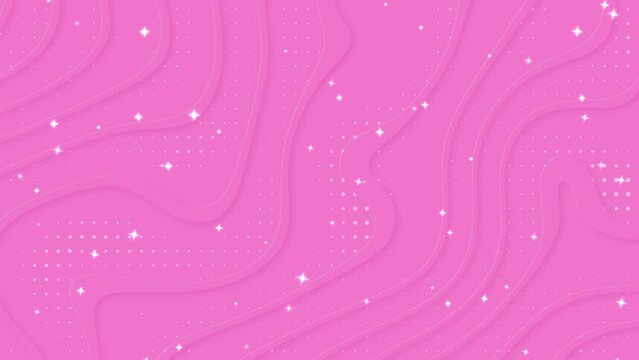 4k wavy cute pink soft animated wavy wallpaper. Girlish pattern with sparkle little stars. Seamless looped curved lines on light purple background. Halftone retro polka dots pattern. Dynamic beautiful