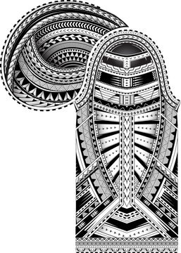 Maori style sleeve and chest tattoo. Gradient and shade effects are placed on separate layer and can be removed