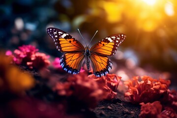 butterfly on a flower with blur background with generative ai
