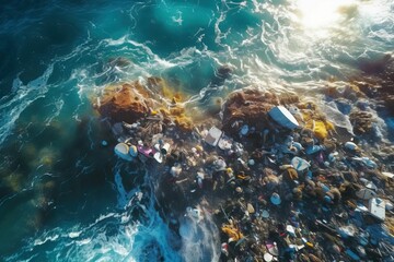 AI generated illustration of a great Pacific garbage patch in the ocean