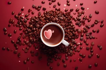 Stickers pour porte Bar a café coffee grains in heart form ai generated  