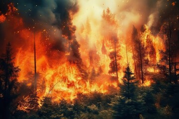 Naklejka premium AI generated illustration of burning trees in the forest
