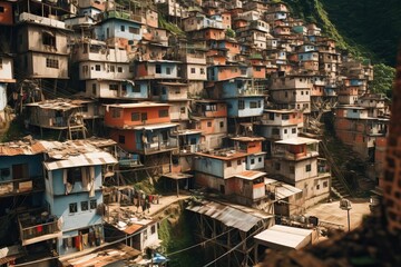 Fototapeta na wymiar Vibrant favela neighborhood in Brazil, AI-generated.